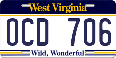 WV license plate OCD706