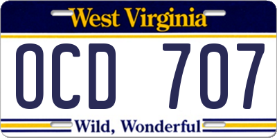 WV license plate OCD707