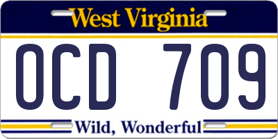 WV license plate OCD709
