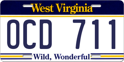 WV license plate OCD711