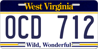 WV license plate OCD712