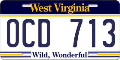 WV license plate OCD713