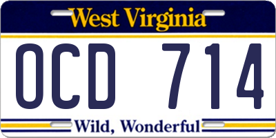 WV license plate OCD714