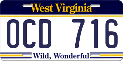 WV license plate OCD716