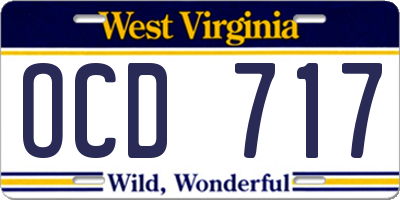 WV license plate OCD717