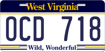WV license plate OCD718