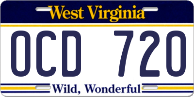 WV license plate OCD720