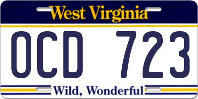 WV license plate OCD723