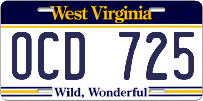 WV license plate OCD725
