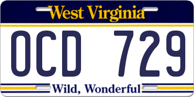 WV license plate OCD729