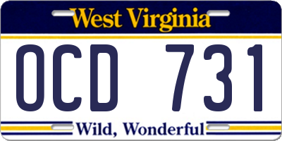 WV license plate OCD731