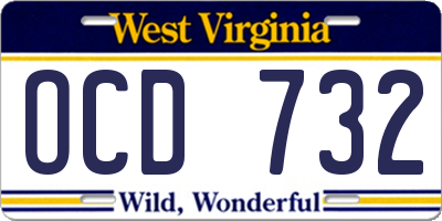 WV license plate OCD732