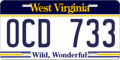 WV license plate OCD733