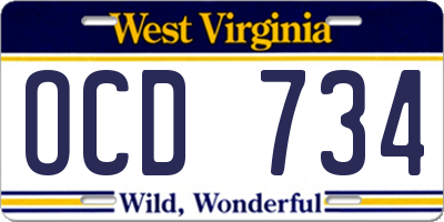 WV license plate OCD734