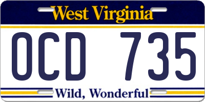 WV license plate OCD735