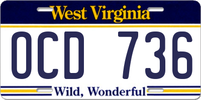 WV license plate OCD736