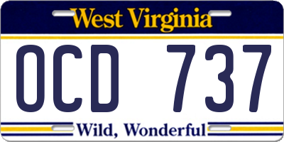 WV license plate OCD737