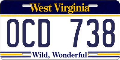 WV license plate OCD738