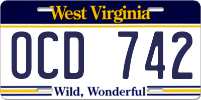 WV license plate OCD742