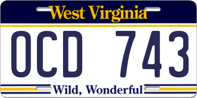 WV license plate OCD743