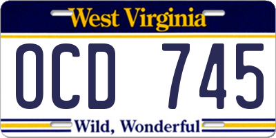 WV license plate OCD745