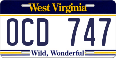 WV license plate OCD747
