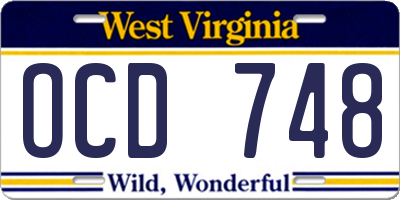 WV license plate OCD748