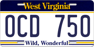 WV license plate OCD750