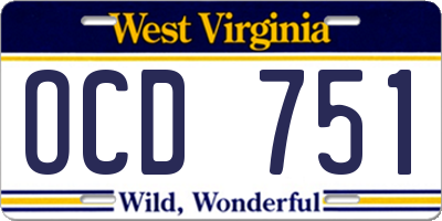 WV license plate OCD751