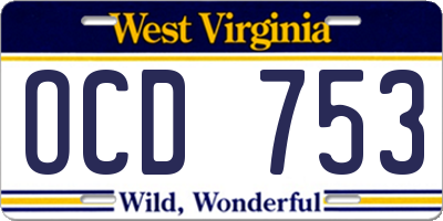 WV license plate OCD753