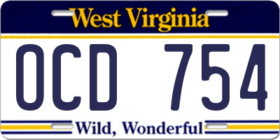 WV license plate OCD754