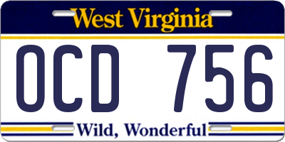 WV license plate OCD756