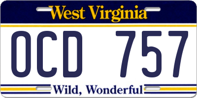 WV license plate OCD757