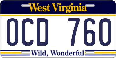 WV license plate OCD760