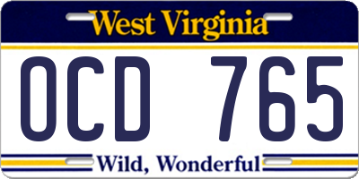 WV license plate OCD765