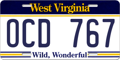 WV license plate OCD767
