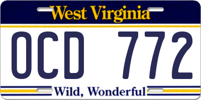 WV license plate OCD772