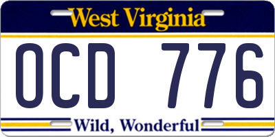 WV license plate OCD776