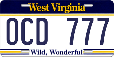 WV license plate OCD777