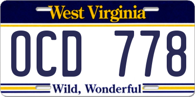 WV license plate OCD778