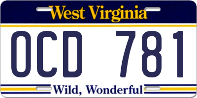 WV license plate OCD781