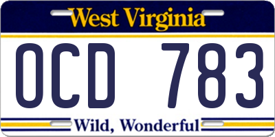 WV license plate OCD783