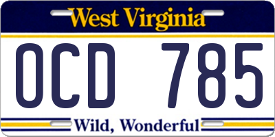 WV license plate OCD785