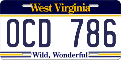WV license plate OCD786