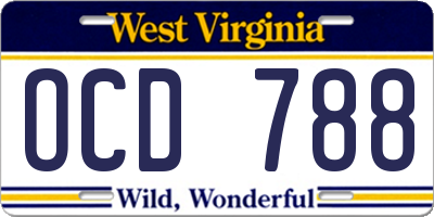 WV license plate OCD788