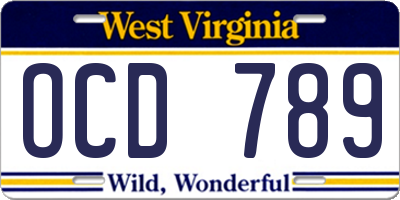 WV license plate OCD789