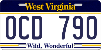WV license plate OCD790