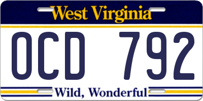 WV license plate OCD792