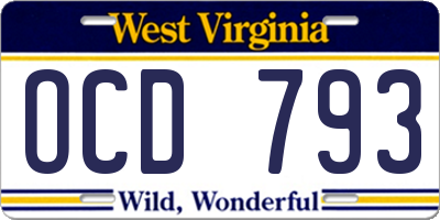 WV license plate OCD793