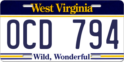 WV license plate OCD794